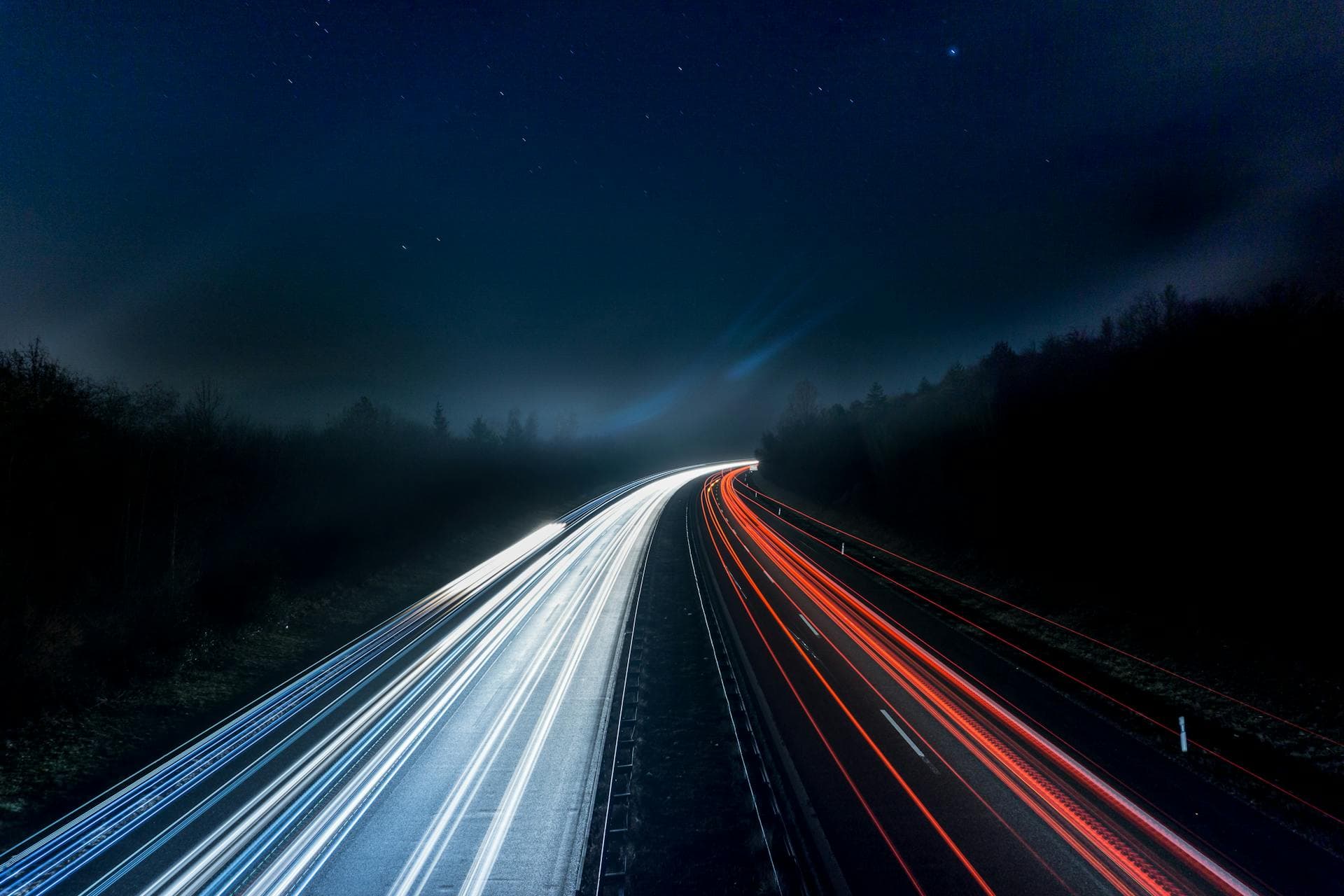 Night road highway light trails